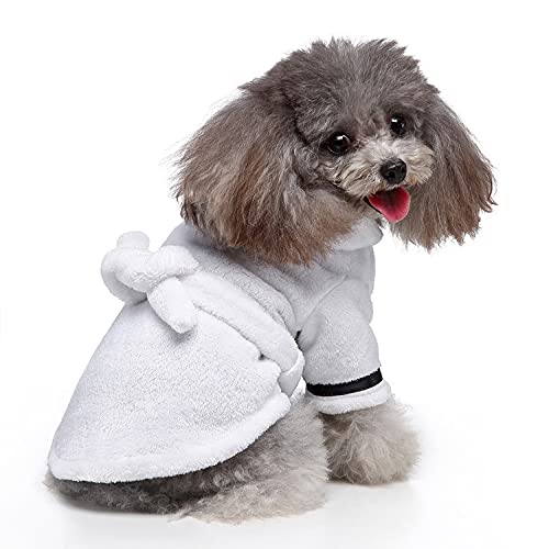 NIXBYO Dog Bathrobe Towel Fast Absorbent Super Soft Dog Drying Coat Bag for Pet Dog Cat Shower Robe Beach Trips Microfibre Hooded Pajamas,WhiteM