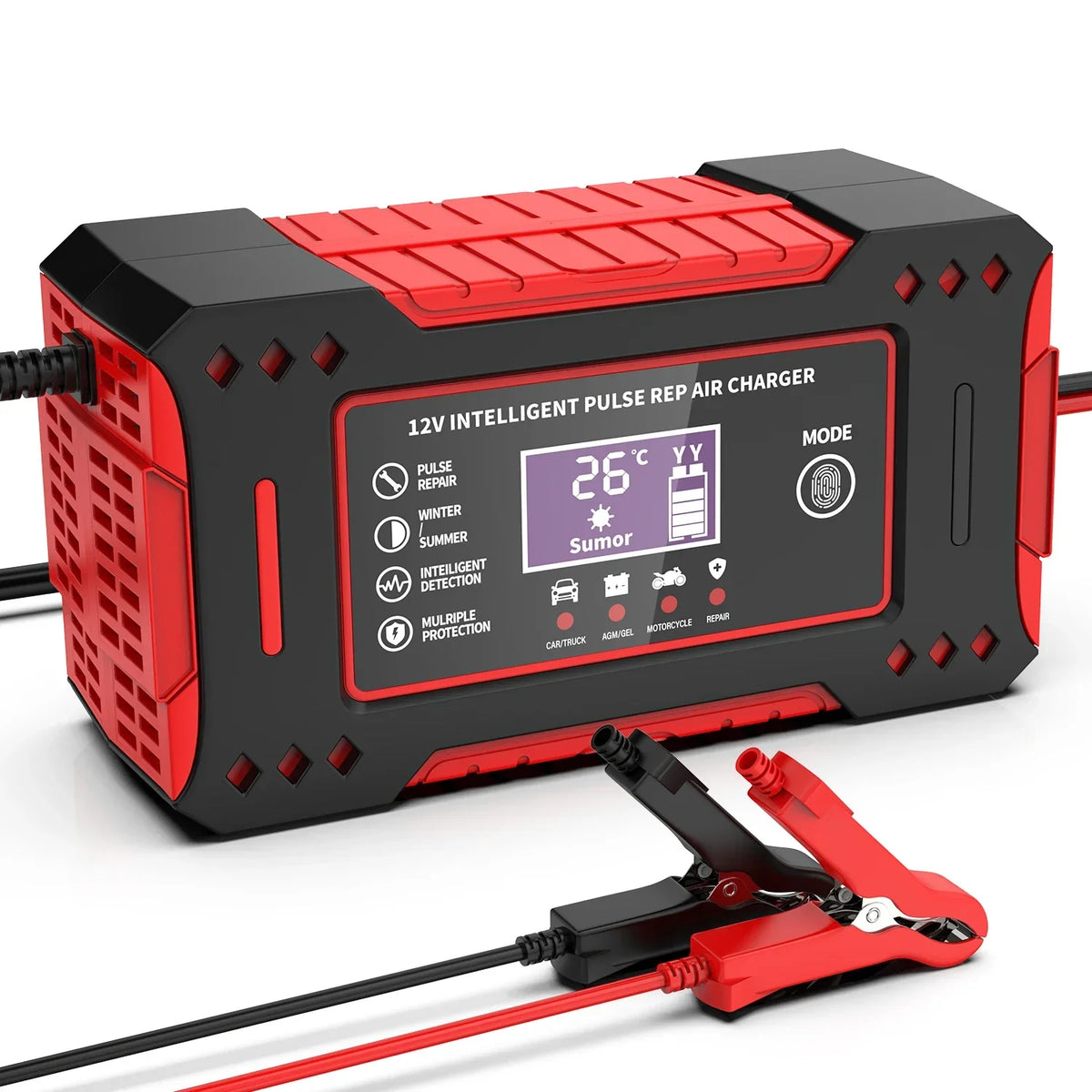 6A 12V Smart Car Battery Charger Lead-Acid Battery Red